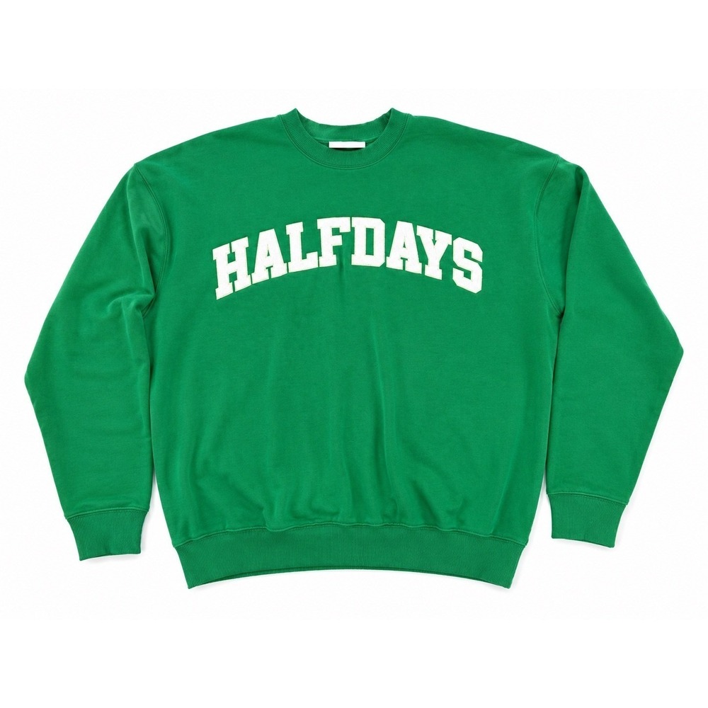 Halfdays Womens Oversized‎ Crewneck Sweatshirt Verdant Green Chenille Logo Small